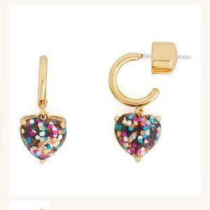 NWT Kate Spade New York Multi-Glitter My Love heart Huggies Hoop Dangle Earrings